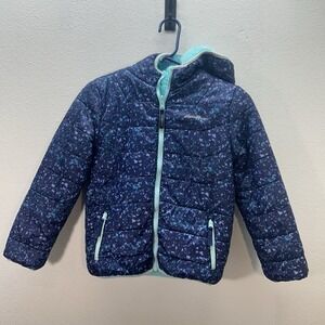 Eddie Bauer SZ 7/8 Reversible Puffer Coat Sherpa plush Hooded Winter Jacket Warm